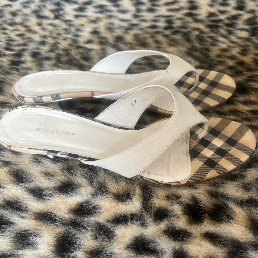 Burberry Plaid Flip Flop Kitten Heels